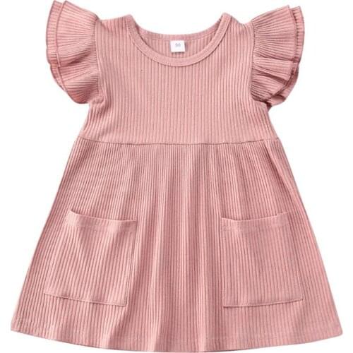 Toddler Girls Dress Ribbed Knitted Girls Ruffles Children Dresses Princess Summer Casual Kids Dresses For 1-4 Years