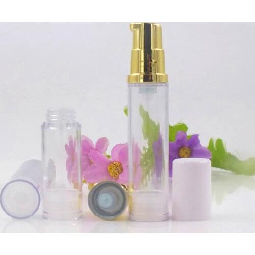 10ML clear plastic airless bottle with gold/silver pump white lid for lotion/emulsion/serum/eye essence skin care cosmetic pack