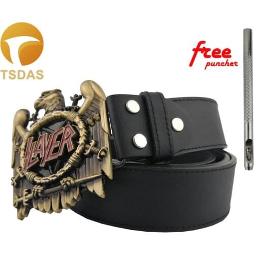 3D Silver & Solid Brass Eagle Slayer Rock Music Belt Buckle With 73*84mm Metal Cowboy Belt Head Fit 4cm Width Belt