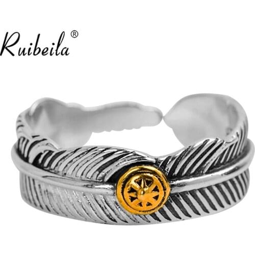Ruibeila925 silver seal Takahashi Goroudi style Andean feather Sun ring opening adjustable size male and female ring
