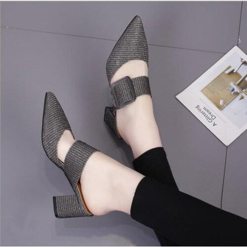 New Summer Women Sexy Sandals Lady High Heels Design Womens Sequins Black Shoes Lady Party Popular pointed toe womens sandals
