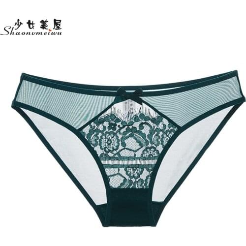Shaonvmeiwu Sexy lace underpants women and girls without trace hot mesh gauze transparent hollow low waist cotton crotch ladies
