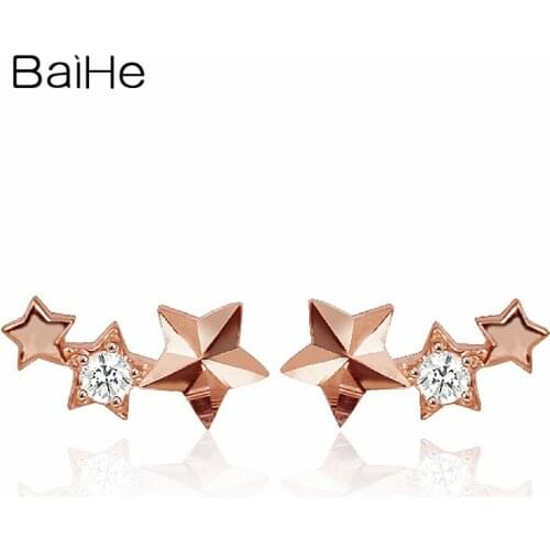 BAIHE Solid 18K Rose Gold 0.03CT H/SI Round Natural Diamonds Wedding Trendy Fine Jewelry Diamond Star Stud Earrings For Women