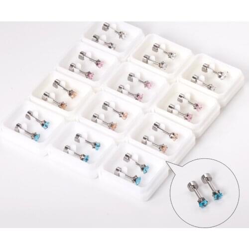 12 Pairs Colorful Cubic Zirconia Earrings 316L Stainless Steel Anti-allergy Ladies/Girl Accessories Wedding Gift Jewelry