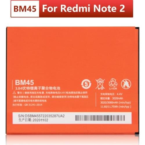 Original XIAOMI BM45 Replacement Battery For Xiaomi Mi Redmi Note 2 Redrice note2 Authentic Phone Batteries 3060mAh