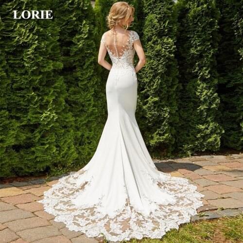 LORIE 2019 Mermaid Wedding Dress Sexy Backless O-Neck Sleeveless Lace Stain Wedding Gown Bridal Gowns White Ivory Dress