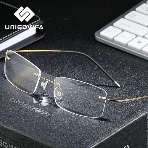 Titanium Rimless Prescription Eyeglasses Men Optical Progressive Multifocal Glasses Myopia Blue Light Photochromic Eyewear Brand