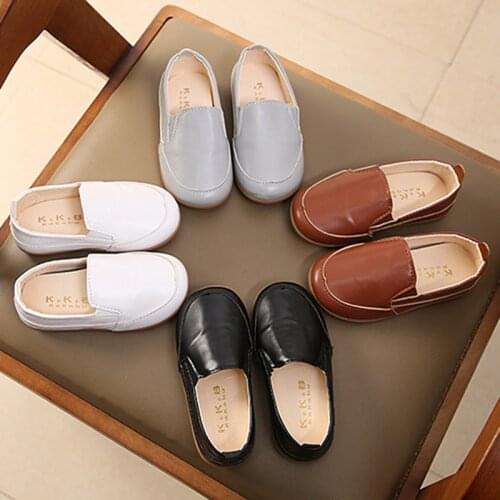 Autumn Casual Boys PU Leather Shoes Soft Bottom Children Students Peas Shoes England Style Children Flat Loafer Shoes EUR 22-33