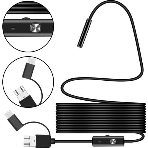 LESHP 2M 7mm Lens USB Inspection Camera Waterproof 6 LEDs Mini USB Endoscope Borescope Tube For Android PC Computer TOP 2 in 1