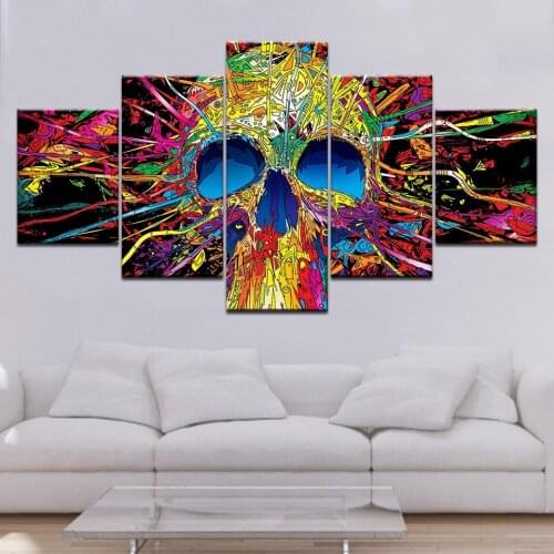 The colorful Skull Canvas Art 5 piece Wall Artwork Wallpapers modern Modular Poster art Canvas painting Living Room Home Decor