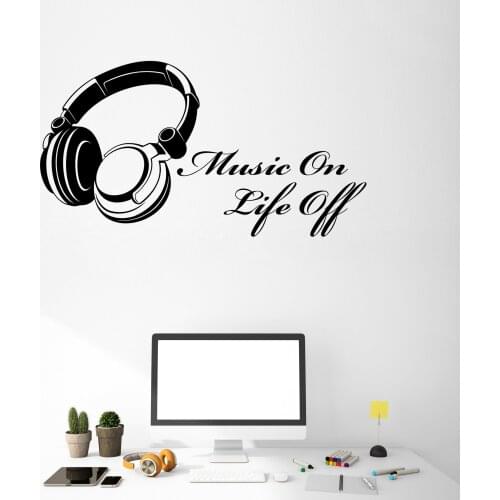 Vinyl music theme wall decal music in life close music quote word inspirational, headphone sticker singer home wall decor yy29