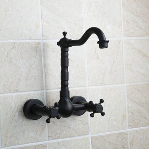 YANKSMART Bathtub Roman Hot Cold Wall Mounted Oil Rubbed Black Bronze Bathroom Basin Vessel Sink Faucet Mixer Tap