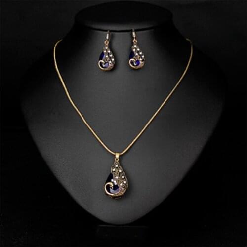 Womens Peacock Pendant Earring Necklace Vintage Wedding Necklace Set Womens Peacock Pendant Earring Necklace цепочка X5