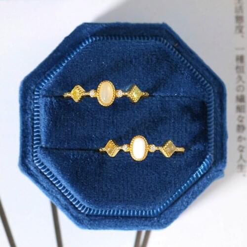 LAMOON S925 Silver Ring For Women Vintage Natural Aquamarine Jade Gemstone 14K Gold Plated Fine Jewelry 2021 Adjustable Ring