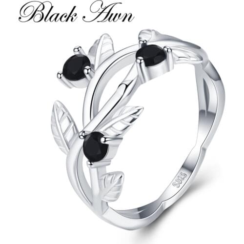 [BLACK AWN] 925 Sterling Silver Ring Olive Branch Trendy Wedding Rings for Women Female Bague Fine Jewelry G074