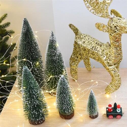 1Pcs Miniature Christmas Tree Small Artificial Sisal Snow Landscape Architecture Trees For Christmas Crafts Tabletop Decor