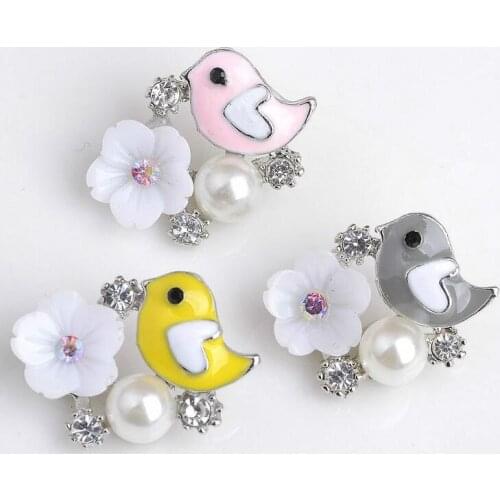 10pcs 18*16mm 3 colors birds pearl flower alloy hair embellishments for Craft DIY hair bow flower