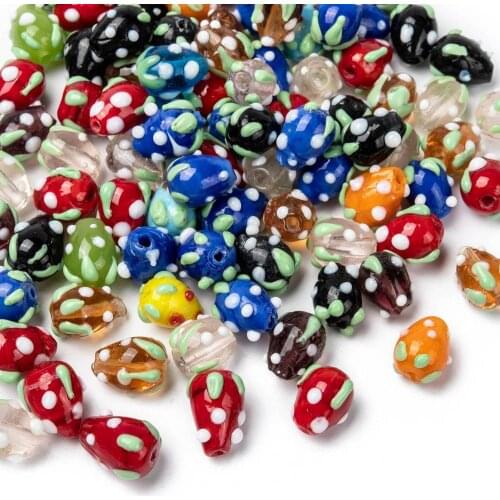 100pcs 10~13mm Handmade 3D Strawberry Glass Lampwork Beads for Jewelry Making DIY Bracelet Accessories Mixed Color