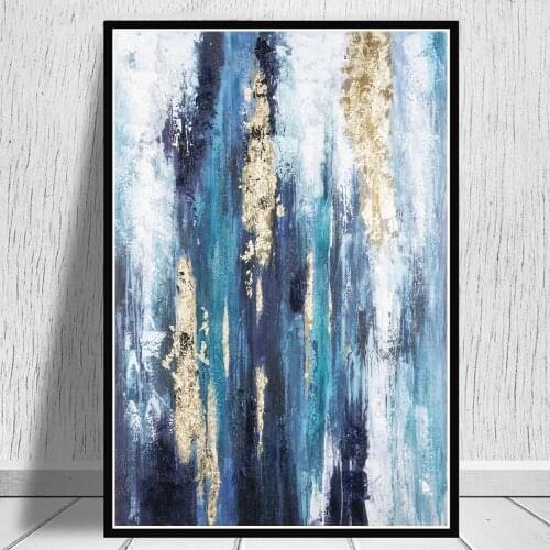 Abstract Golden Blue Modern Art Oil Painting On Canvas Wall Decor Posters And Prints Nordic Picture Cuadros For Living Room