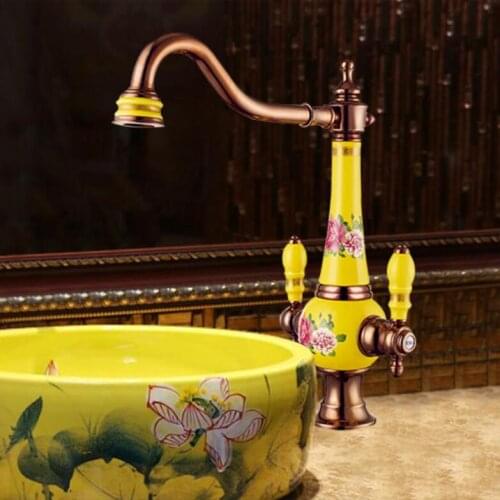 Free Shipping Brass Torneira Cozinha with porcelain Kitchen Faucet/Single Handle Rose Gold Finish Basin Sink Faucet Mixers Taps
