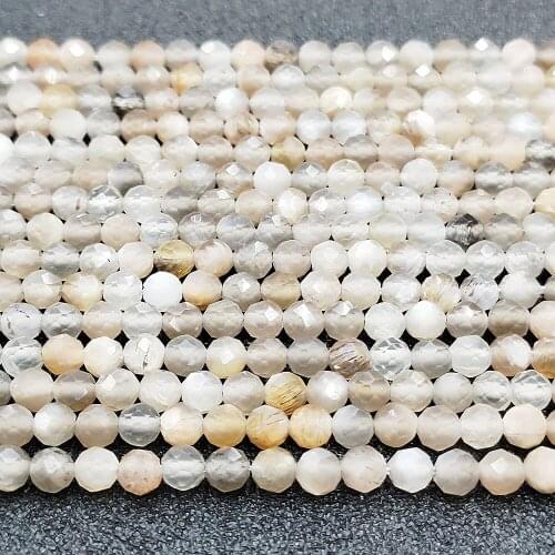 Natural Stone Loose Beads 3mm Moonlight Angle Round Faceted Beading Making DIY Bracelet Necklace Earrings Jewelry Accessories