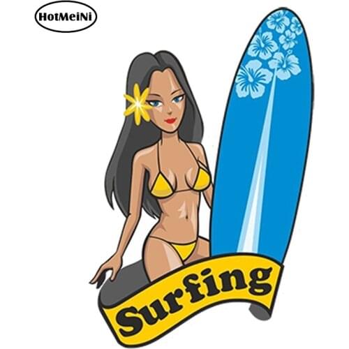 HotMeiNi 13cm x 9cm Car Sticker Surfing Surfer Chick Vinyl Sticker Laptop Travel Luggage Waterproof Car Styling Accessories