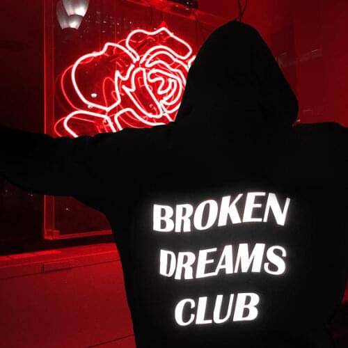 Unisex Tumblr Black Hoody Inspired Aesthetic Pastel Grunge Aesthetics Broken Dreams Club Reflective Hoodie