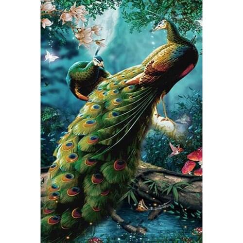 Full Square drill 5D DIY Diamond Embroidery Two Peacocks Diamond Painting Cross Stitch Rhinestone Mosaic decor gift KBL