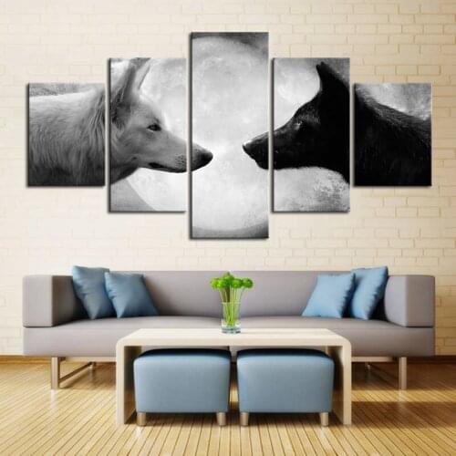 Wolf Painting on Canvas Walls Wolf Wallpaper Tale of Black and White Wolf Animal Pictures for Living Room Decor
