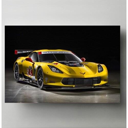 Canvas Paintings Sportscar Corvette C7R Yellow Vehicle Posters Modern Wall Art Picture Prints for Living Room Decor