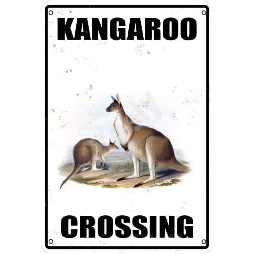 Kangaroo Crossing Poster Funny Art Decor Vintage Aluminum Retro Metal Tin Sign Painting Decorative Signs 20x30cm