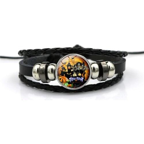 Classic Multilayer Leather Braided Bracelet Fashion Halloween Time Castle Glass Dome Handmade Bracelet Jewelry Women Men Gifts
