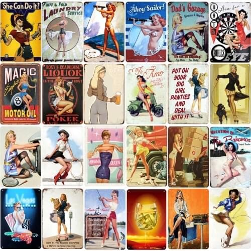 Metal Plates Vintage Decor She Can Do It ! Beateful Moden Women Swimsuit Business Attire for Bar Decoration Shabby Chic Decor