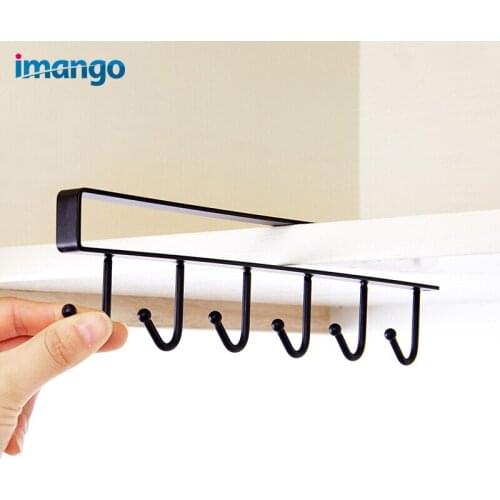 Metal Iron Seamless Kitchen Cabinet Hook Tight Finishes Wardrobe Pave Solid Multi-Function 6 Coupled Wine Glass Cup Hooks