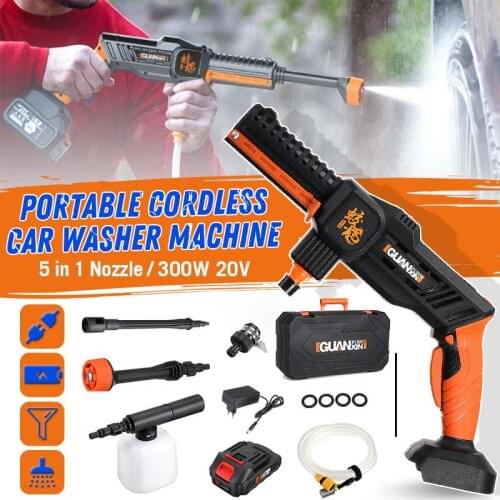 GUANXIN Rechargeable Washing Pump 20V Cordless Car Washer Mashine 24-70 BAR High Pressure Nozzle Hose Cleaner+2500mAh Battery