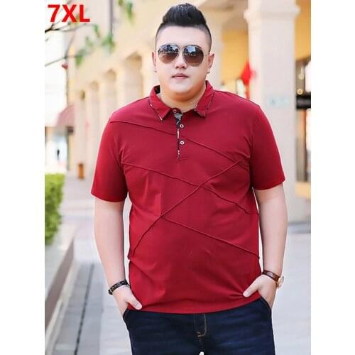 Large size mens short-sleeved shirt male big mans fat loose shirt Summer 7XL red