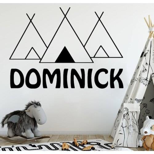 Custom Name Wall Sticker Triangle Geometric House Vinyl Decal Babys Kids Bedroom Wall Decoration Tent Pattern Art Mural