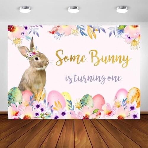 Some Bunny is One Backdrop Bunny First Birthday Party Photography Background Easter eggs flower Banner Backdrops Photo Studio