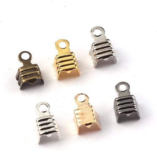 5x7mm Crimp beads cove clasps Cord End Caps String Ribbon leather Clip Foldover DIY Necklace Connectors Jewelry Findings