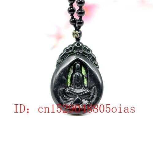 Natural Black Green Jade Obsidian Buddha Pendant Necklace Charm Jewelry Double-sided Carved Amulet Gifts for Men Women