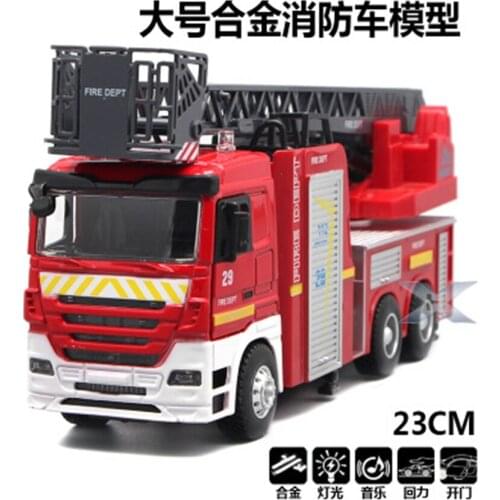 1:32 large alloy fire truck ladder model can open the door ladder lift sound and light inertia toy car children birthday gift