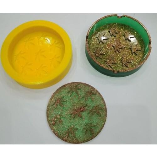 Crystal Epoxy Coaster Cup Pad Resin Mold Round Potleaf Ashtray Silicone Mould