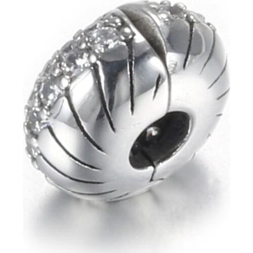 S925 Silver Bead DIY Jewelry Pave Snake Clips Stoppers Cyrstal Charm fit Lady Bracelet Bangle Clear CZ