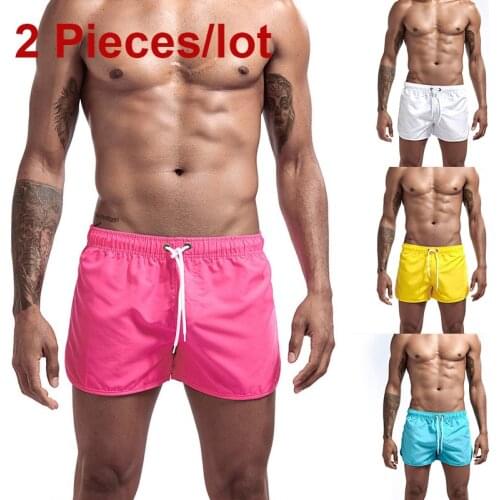2 Pieces/Lot Summer Mens Swimwear Shorts Brand Beachwear Sexy Swim Trunks Men Swimsuit Low Waist Breathable Beach Wear Surf