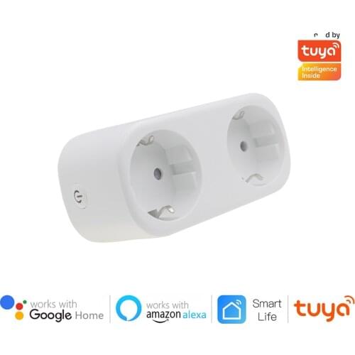 WiFi Smart Switch Plugs Double Sockets Dual Slot EU Adapter Tuya Smart Lifetime Power Monitor Outlet Work For Alexa