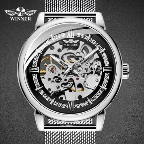 Top Luxury Mechanical Automatic Watch Men Fashion Classic Skeleton Wristwatch Stainless Mesh Belt Steel Strap reloj hombre
