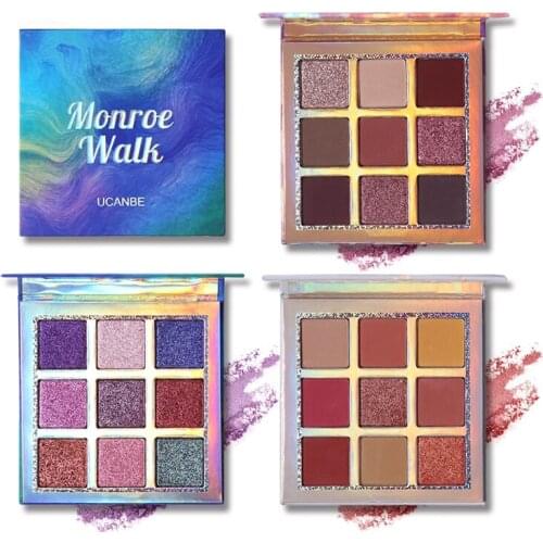 UCANBE Brand Shimmer Matte Eyeshadow Makeup Palette 9 Colors Holographic Nude Glow Pigment Eye Shadow Long Lasting Cosmetic Set