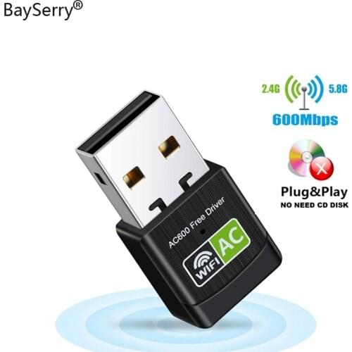 600Mbps Free Driver USB Wireless 2.4G&5G Wifi Adapter Network Card Dual Band AC Antenna For Windows 7/8/10 XP MacLaptop Desktop
