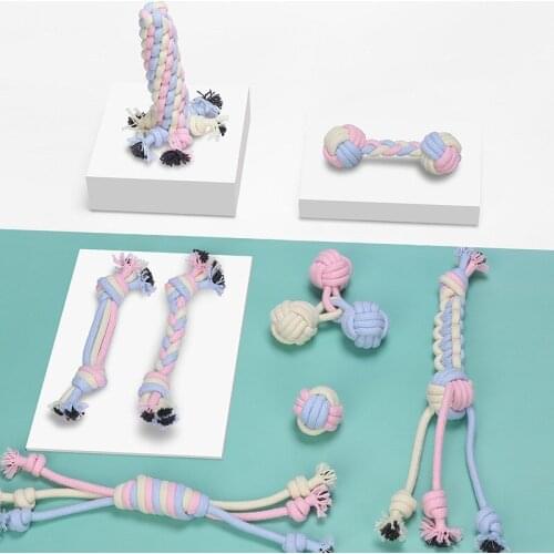 1 Pcs Pets Dogs Pet Supplies Pet Dog Macaron Molar Puppy Cotton Chew Knot Toy Durable Braided Bone Spherical Rope Funny Tool