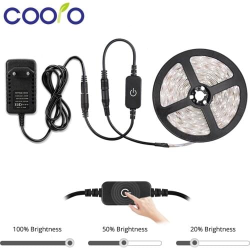 Waterproof DC 12V Stepless Dimmable 2835 SMD LED Strip light EU/US plug Power Supply Touch Switch Bed Closet Cabinet Light